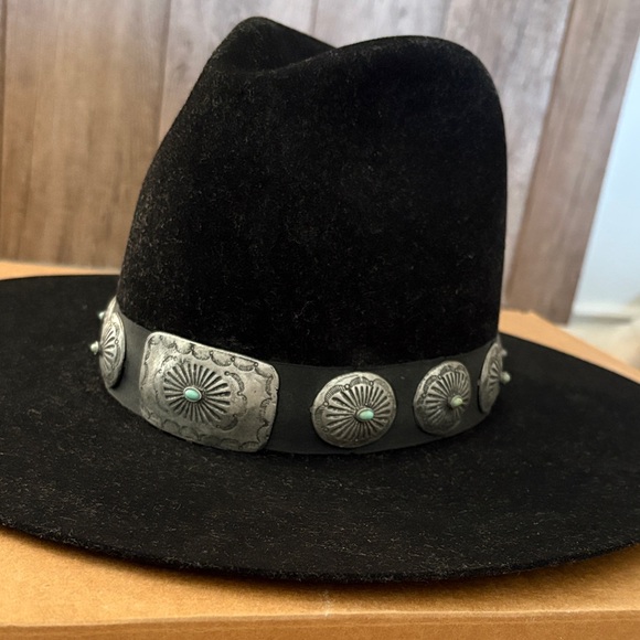Double D Ranch Badlands rancher hat turquoise silver concho black - Picture 5 of 10